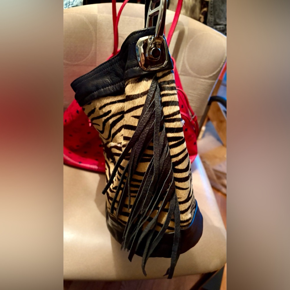 B. Makowsky Zebra Black Calf hair & leather Hobo Shoulder Bag - Picture 6 of 10